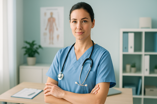 Professional nurse preparing for appraisal and NMC revalidation with documentation