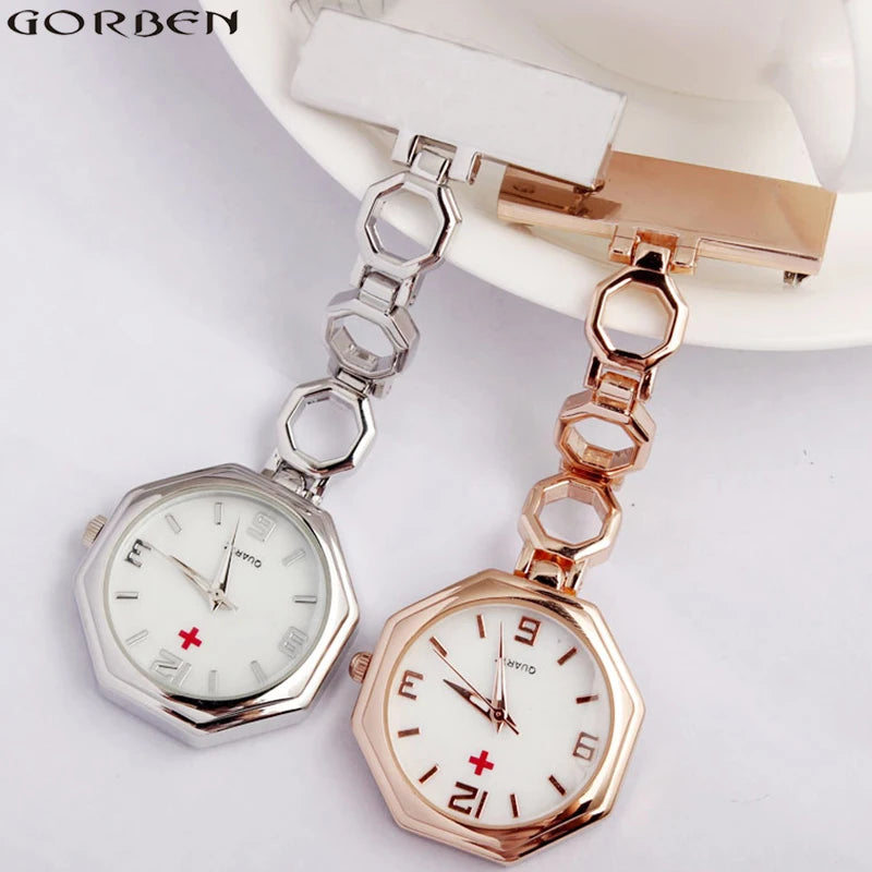 Paramedic Nurse Pocket Watch - Rose Gold Silver Fob Watch with Clip
