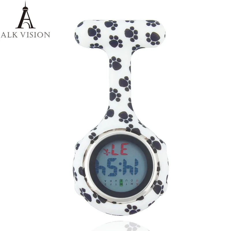 Digital Silicone Nurse Watch - Printed Fob Watch with Brooch Clip