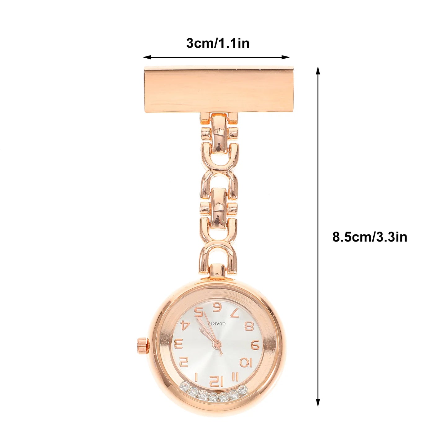 Diamond Encrusted Nurse Pocket Watch - Large Dial Fob Watch with Clip