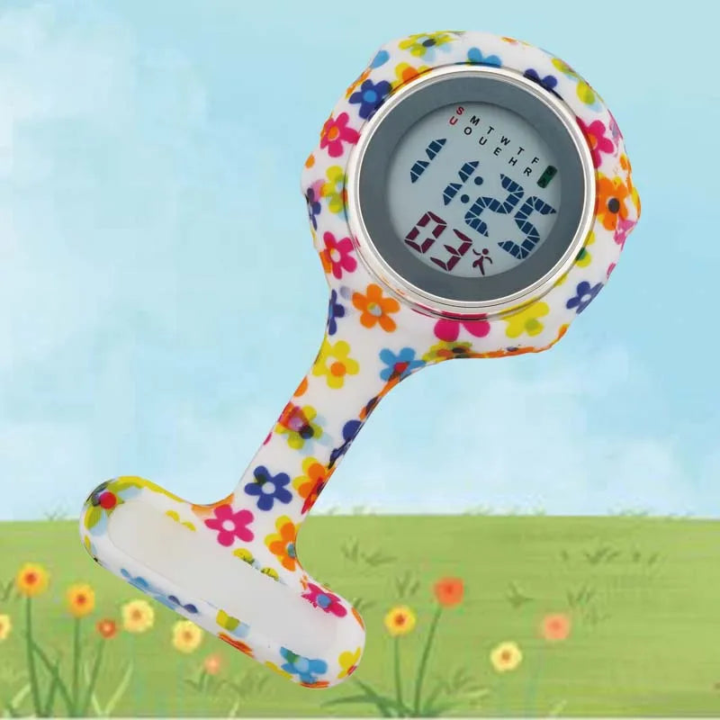 Digital Silicone Nurse Watch - Printed Fob Watch with Brooch Clip