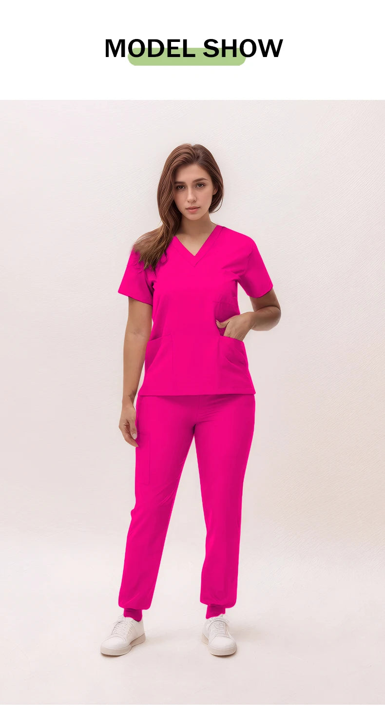 Women's Medical Scrubs Set 2025 - V-Neck Top & Jogger Pants Nursing Uniform