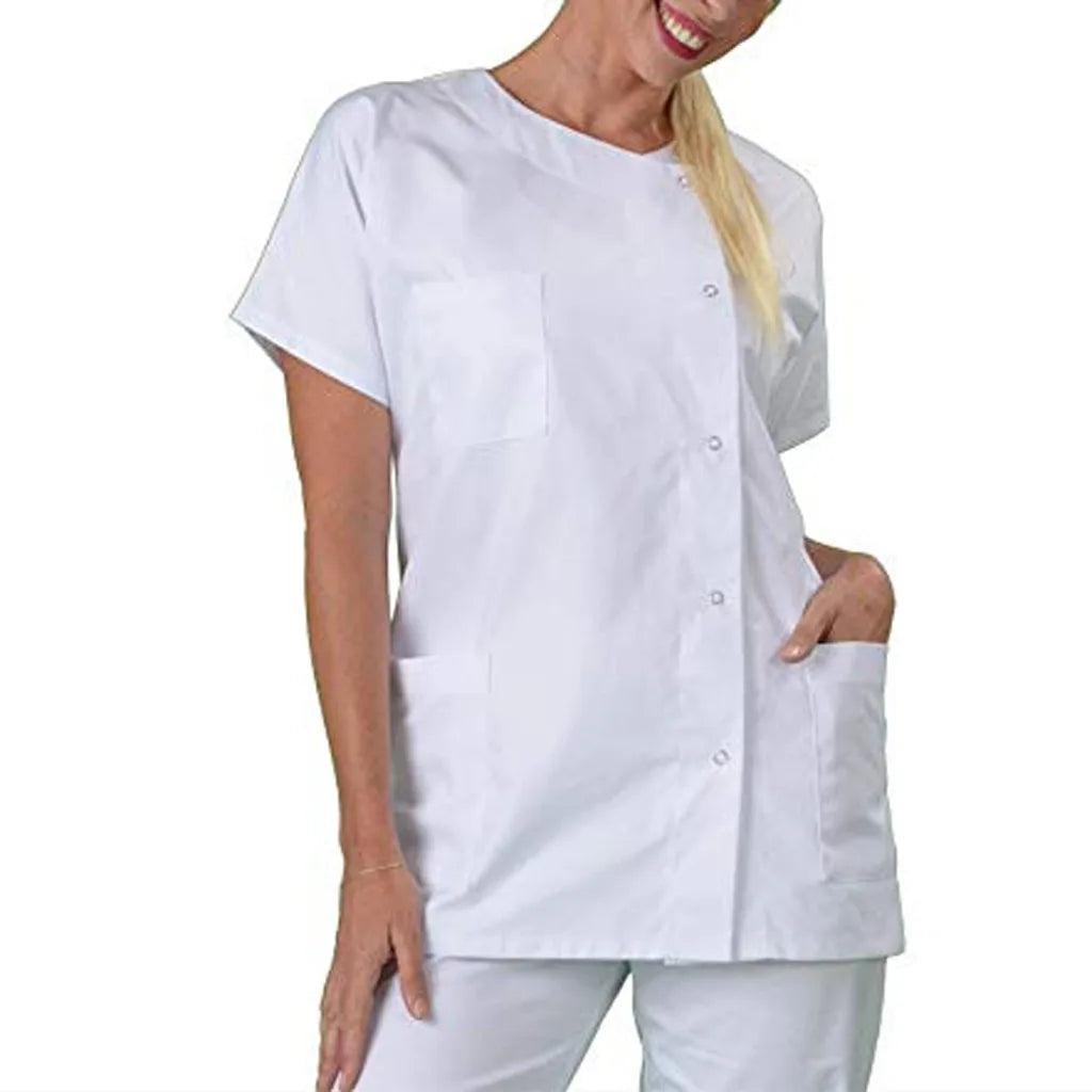 Women's White Medical Scrubs Set - Professional Nursing Uniform