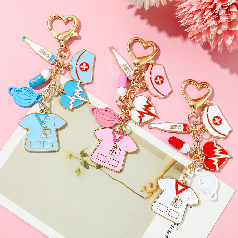 Cute Nurse Keychain - Cartoon Novelty Keyring Gift for Healthcare Workers