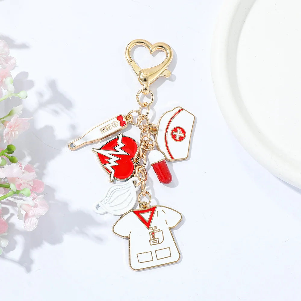 Cute Nurse Keychain - Cartoon Novelty Keyring Gift for Healthcare Workers