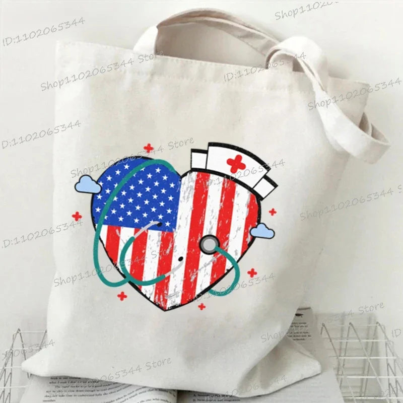 Nurse Tote Bag - Medical Heartbeat Pattern Shoulder Bag for Healthcare Workers