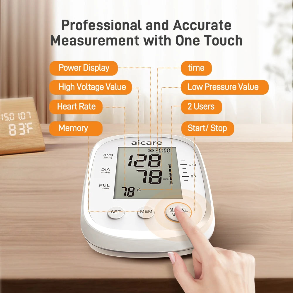 Aicare Digital Blood Pressure Monitor - Upper Arm with Large Cuff