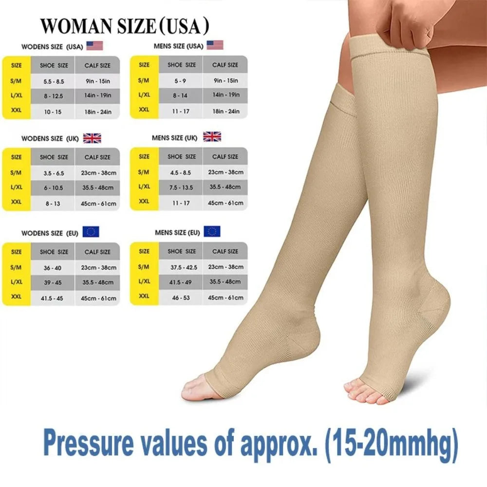 Medical Compression Socks - Knee High Open Toe for Men & Women
