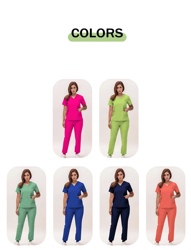 Women's Medical Scrubs Set 2025 - V-Neck Top & Jogger Pants Nursing Uniform