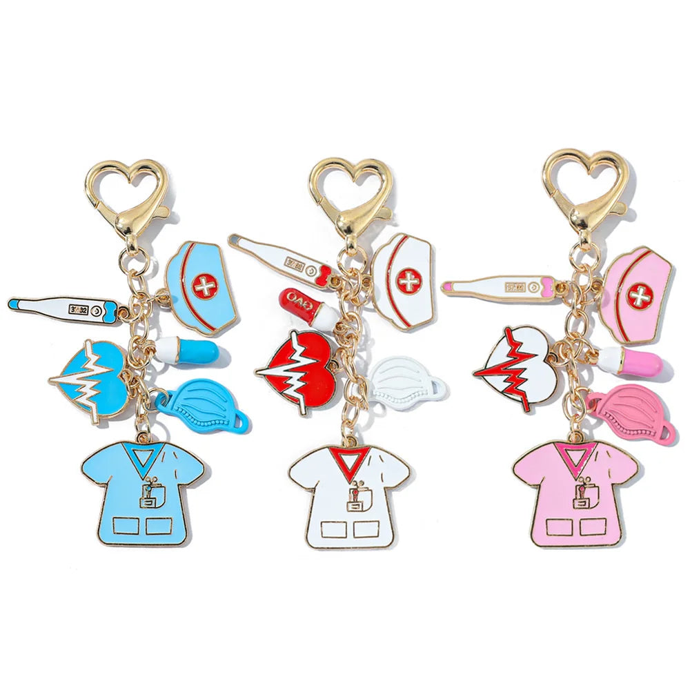 Cute Nurse Keychain - Cartoon Novelty Keyring Gift for Healthcare Workers