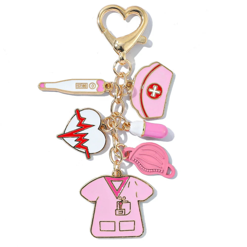 Cute Nurse Keychain - Cartoon Novelty Keyring Gift for Healthcare Workers