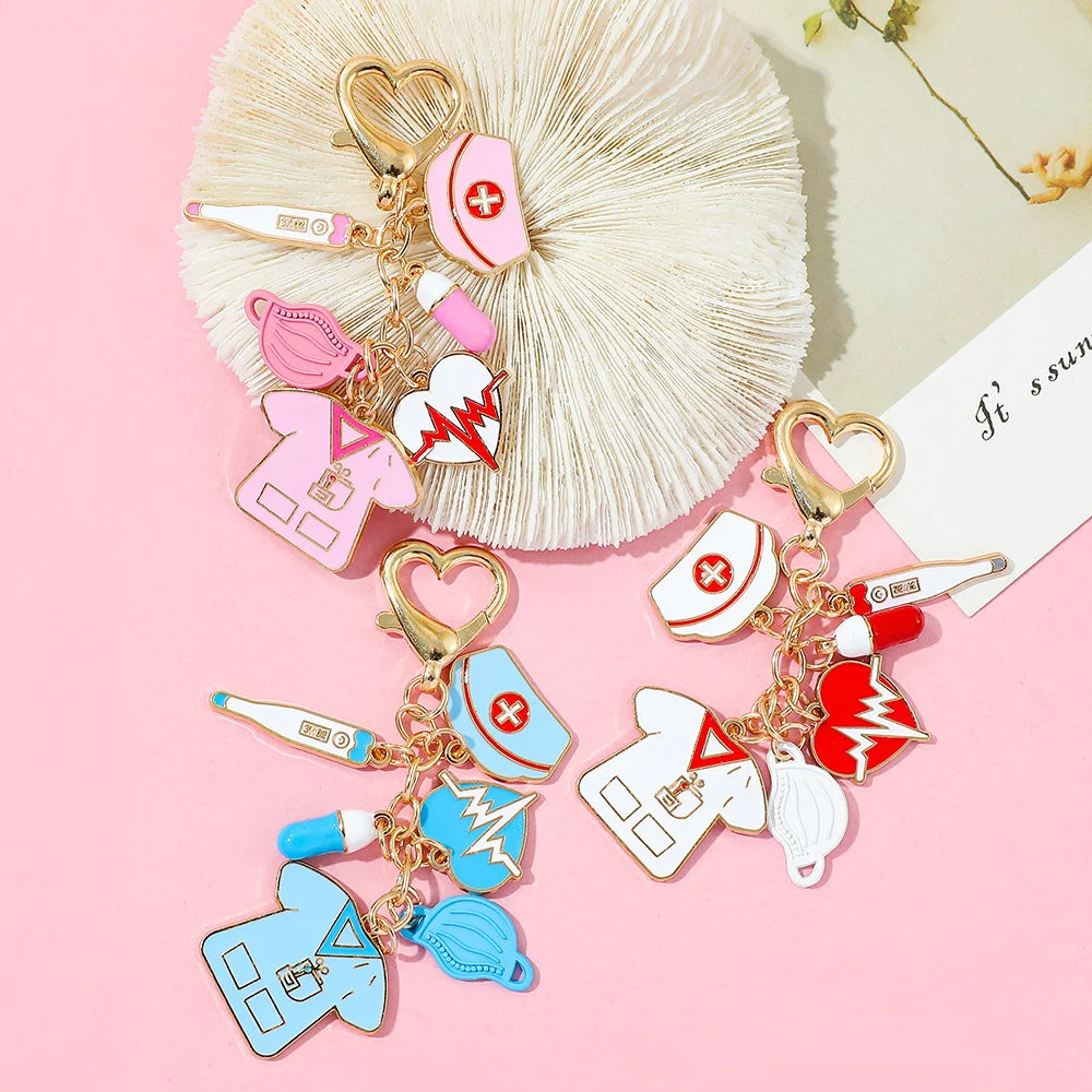 Cute Nurse Keychain - Cartoon Novelty Keyring Gift for Healthcare Workers