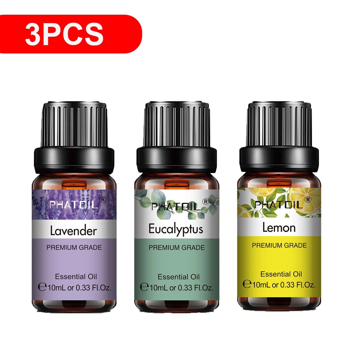 PHATOIL Natural Essential Oils 10ml - Eucalyptus, Lavender, Peppermint for Diffuser