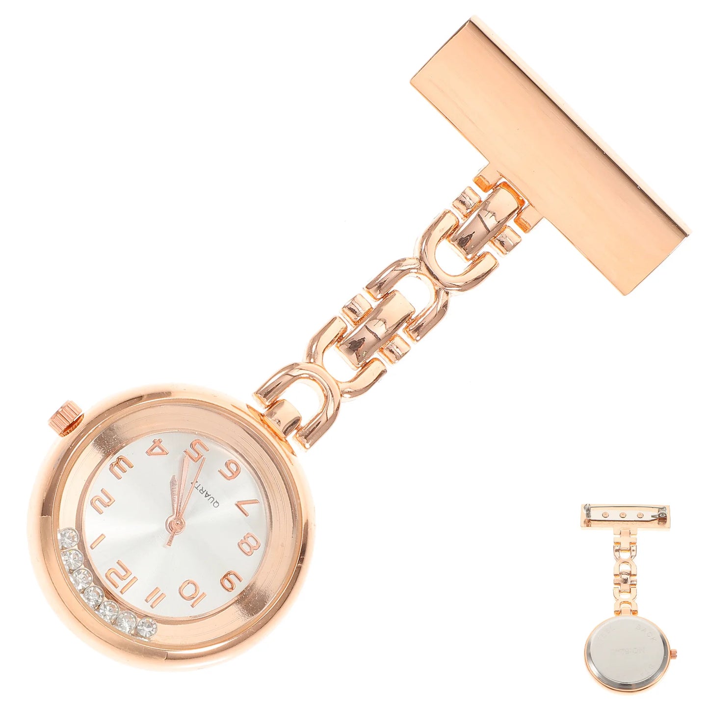 Diamond Encrusted Nurse Pocket Watch - Large Dial Fob Watch with Clip