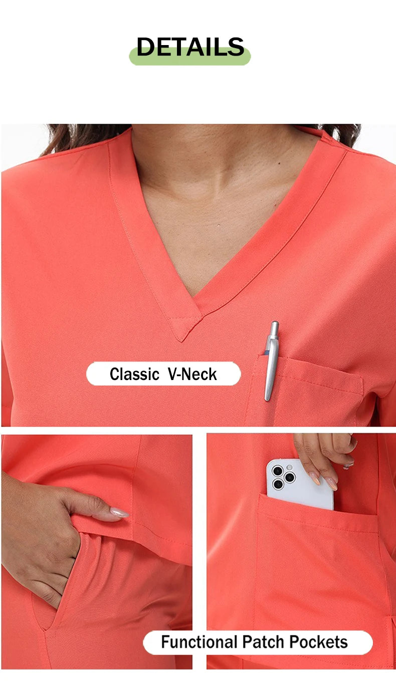 Women's Medical Scrubs Set 2025 - V-Neck Top & Jogger Pants Nursing Uniform