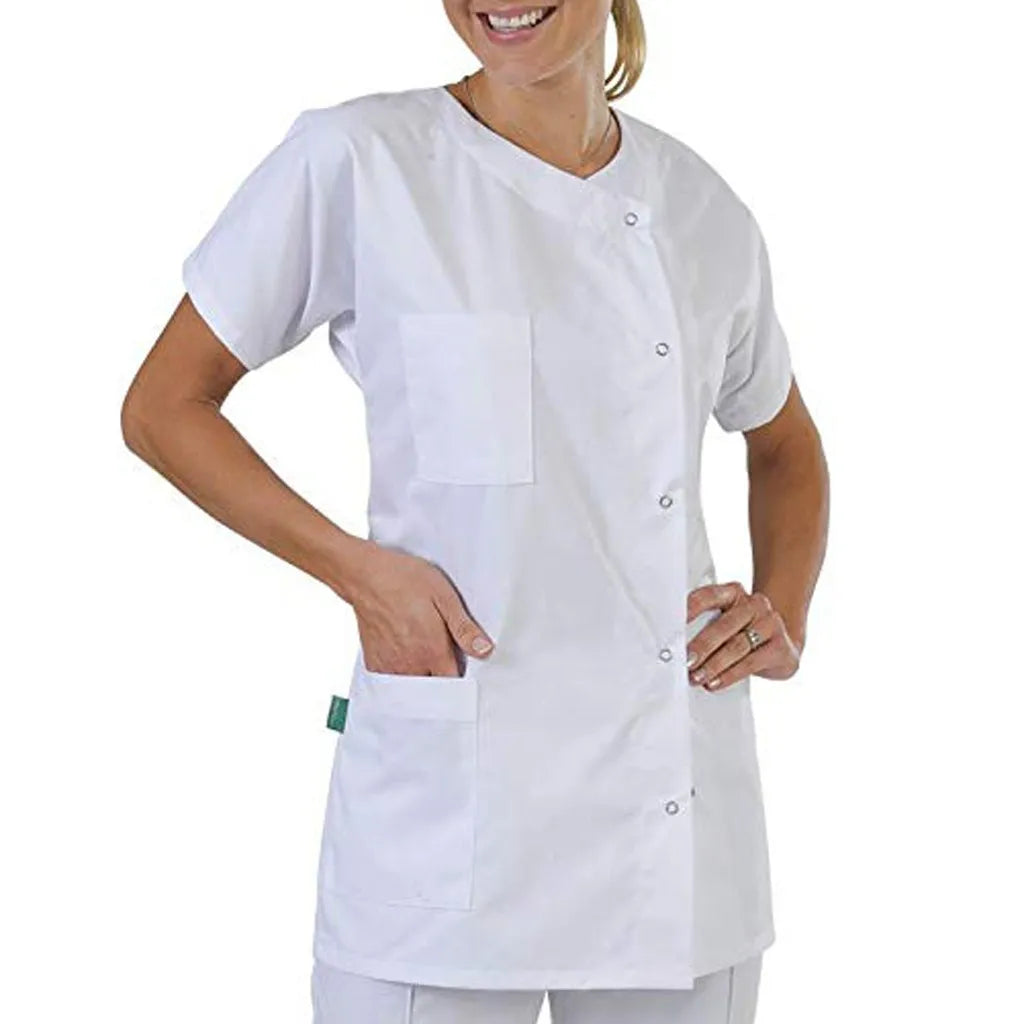 Women's White Medical Scrubs Set - Professional Nursing Uniform