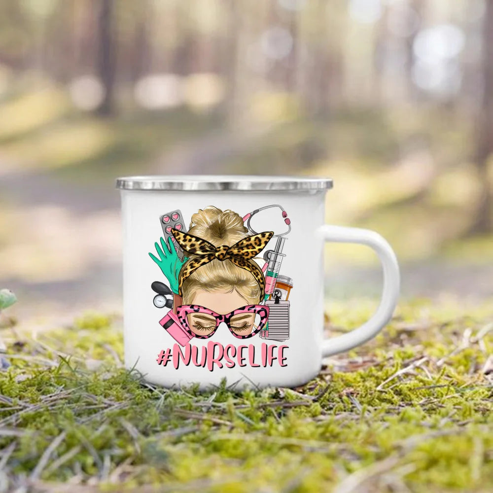 Nurse Life Enamel Mug 360ml - Creative Coffee Cup Gift for Nurses