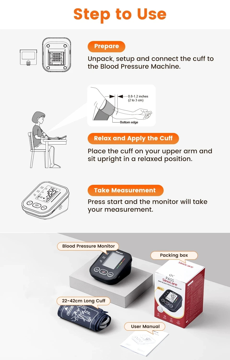 Sinocare Automatic Blood Pressure Monitor - Upper Arm Digital BP Meter
