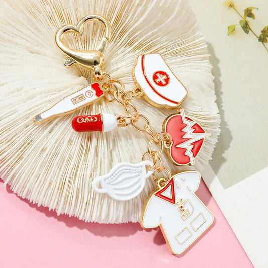 Cute Nurse Keychain - Cartoon Novelty Keyring Gift for Healthcare Workers