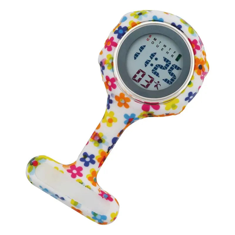 Digital Silicone Nurse Watch - Printed Fob Watch with Brooch Clip