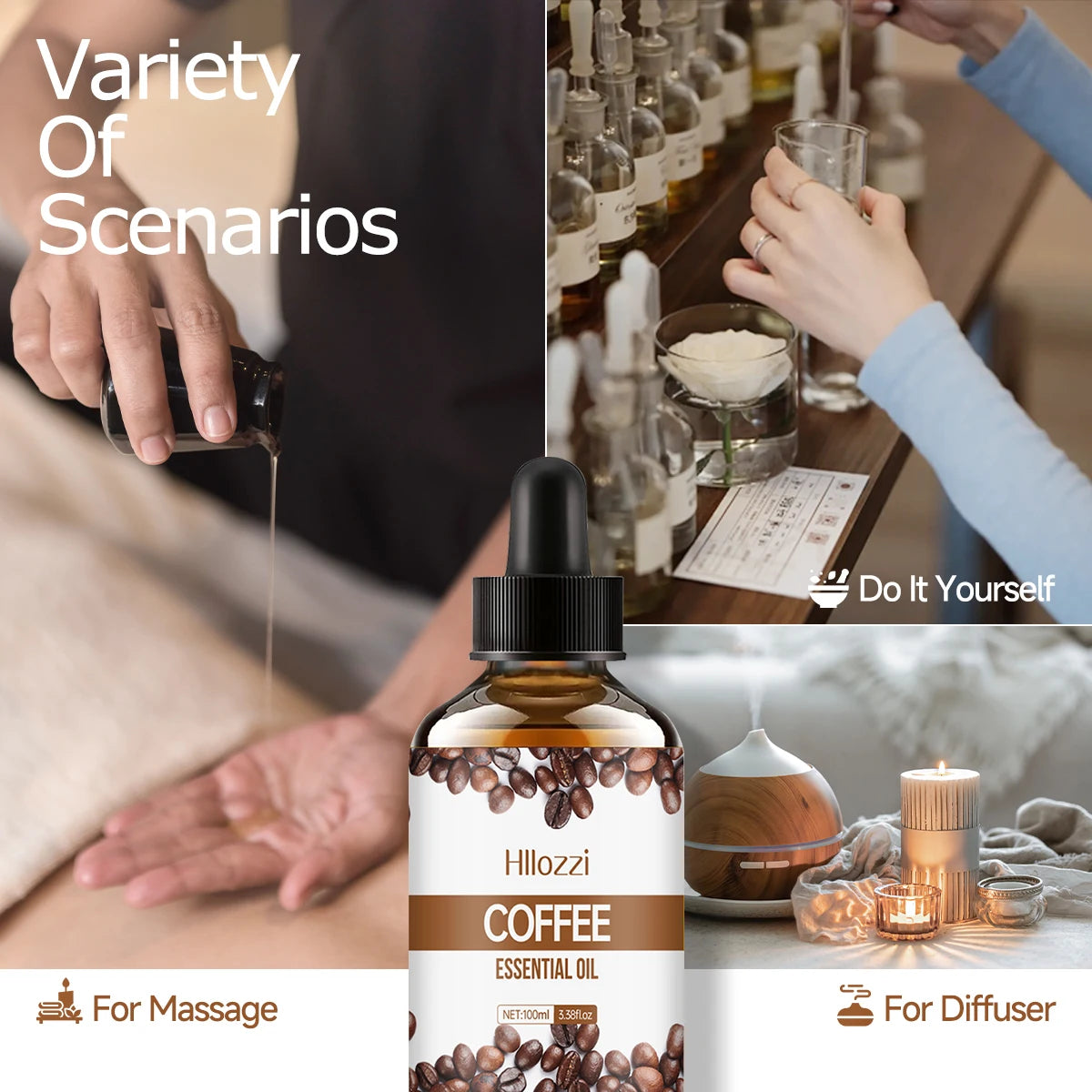 Coffee Essential Oil 60ml - Multi-Purpose for Diffuser, Massage & Skincare