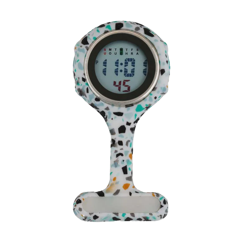 Digital Silicone Nurse Watch - Printed Fob Watch with Brooch Clip