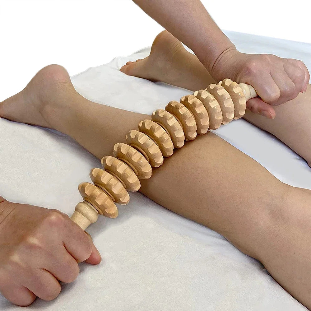 Wooden Body Fascia Massager - Anti-Slip Roller for Back, Arms, Legs & Thighs