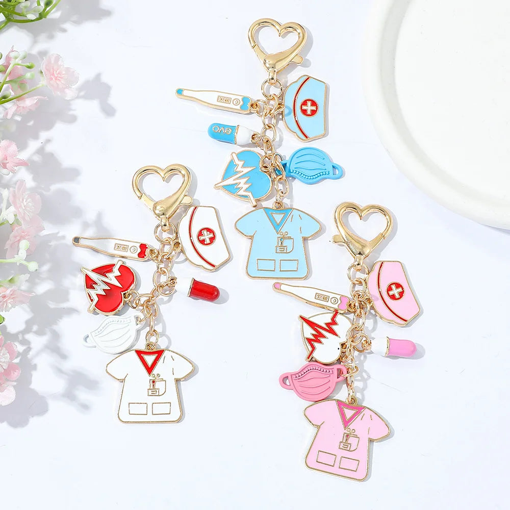 Cute Nurse Keychain - Cartoon Novelty Keyring Gift for Healthcare Workers
