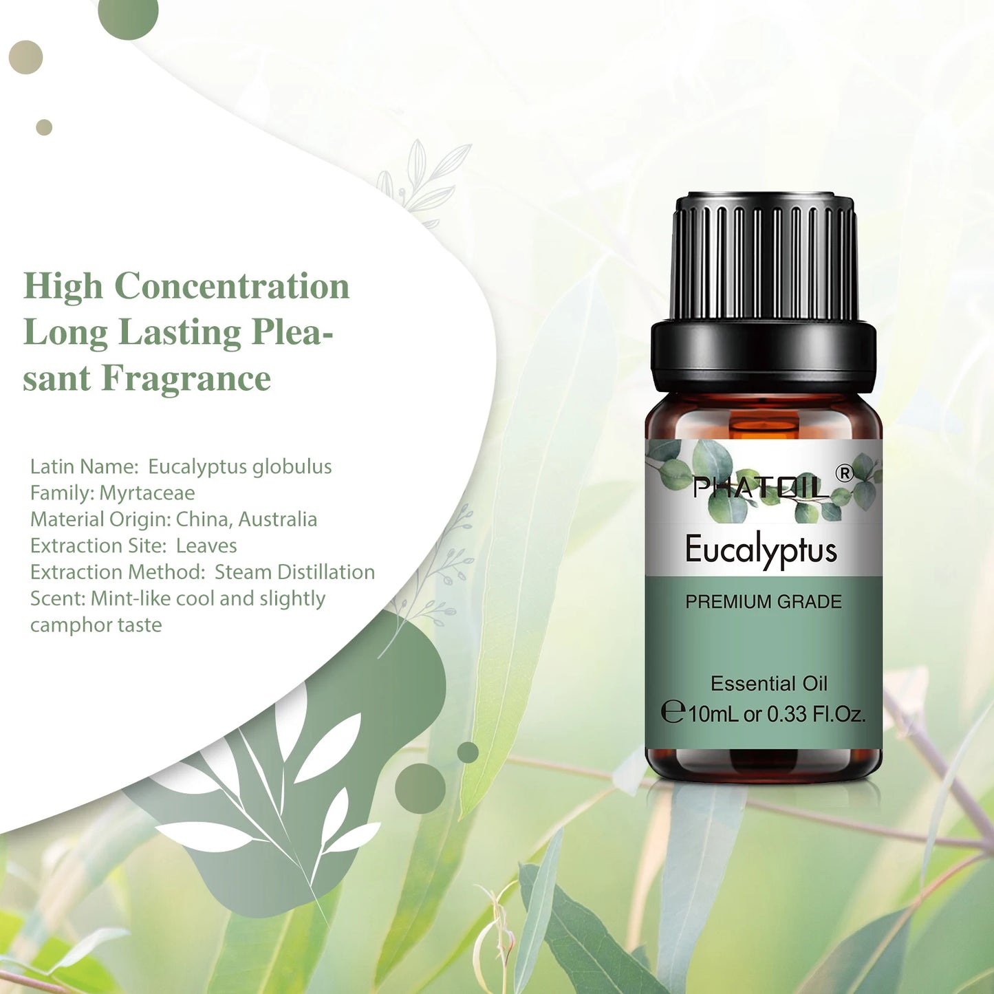 PHATOIL Natural Essential Oils 10ml - Eucalyptus, Lavender, Peppermint for Diffuser