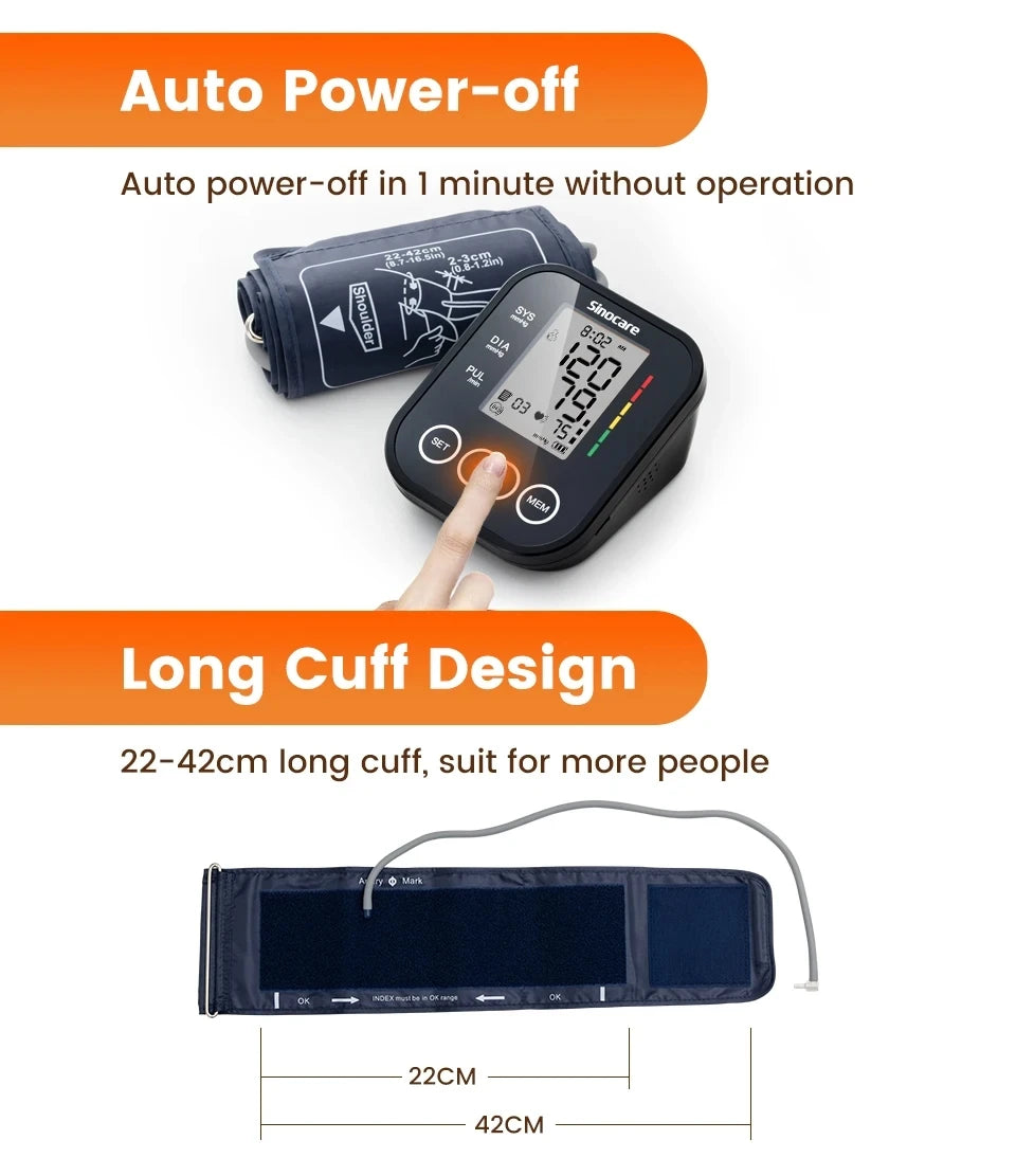 Sinocare Automatic Blood Pressure Monitor - Upper Arm Digital BP Meter