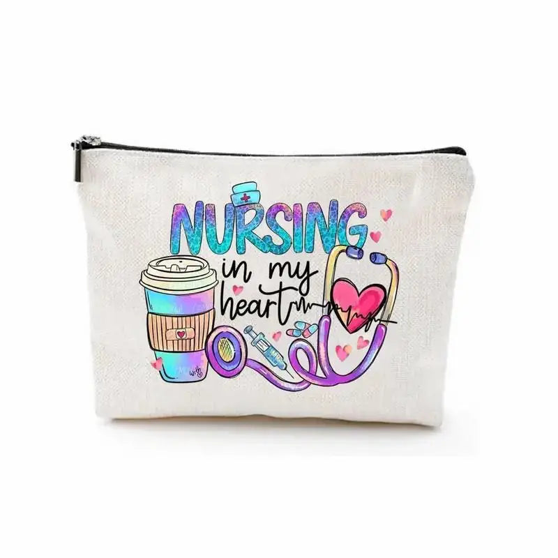 Nurse Makeup Bag - Waterproof Linen Zipper Storage Bag Gift