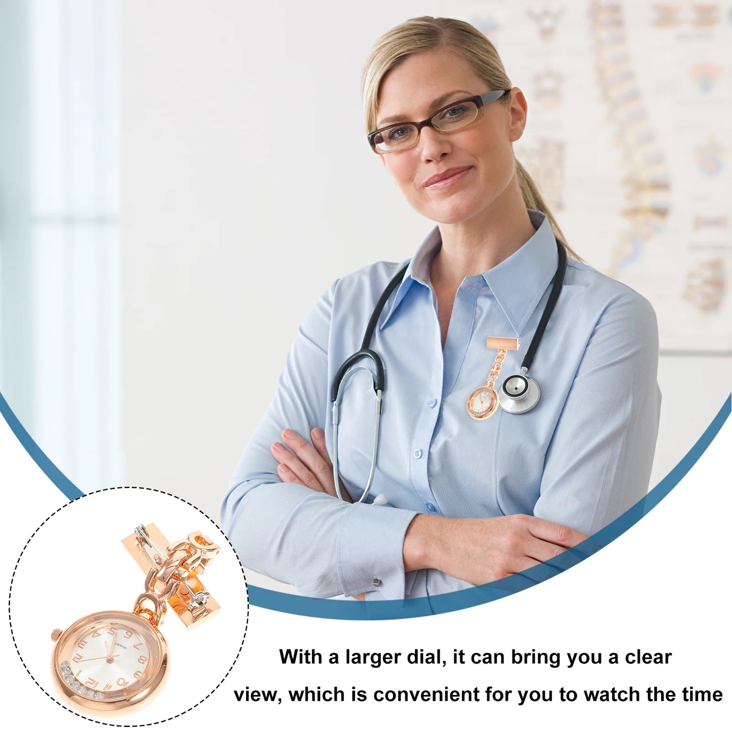 Diamond Encrusted Nurse Pocket Watch - Large Dial Fob Watch with Clip