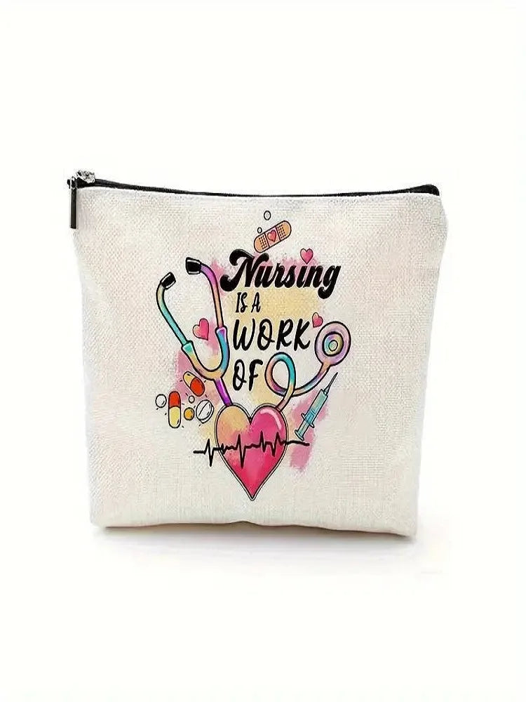 Nurse Makeup Bag - Waterproof Linen Zipper Storage Bag Gift