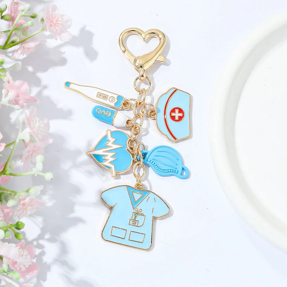 Cute Nurse Keychain - Cartoon Novelty Keyring Gift for Healthcare Workers