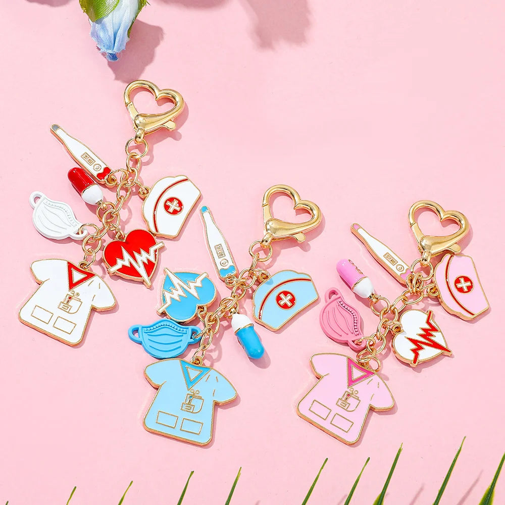 Cute Nurse Keychain - Cartoon Novelty Keyring Gift for Healthcare Workers