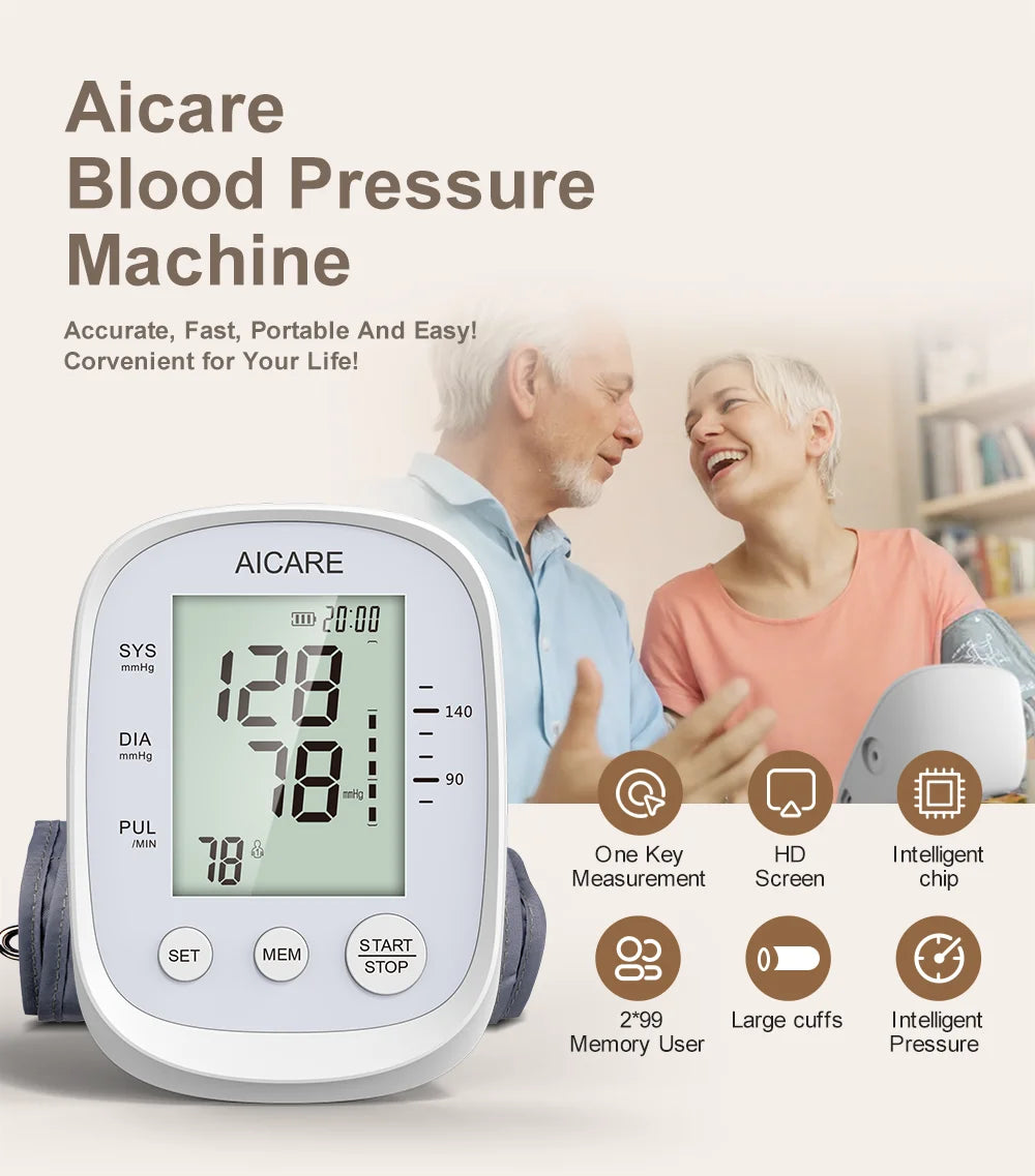Aicare Digital Blood Pressure Monitor - Upper Arm with Large Cuff