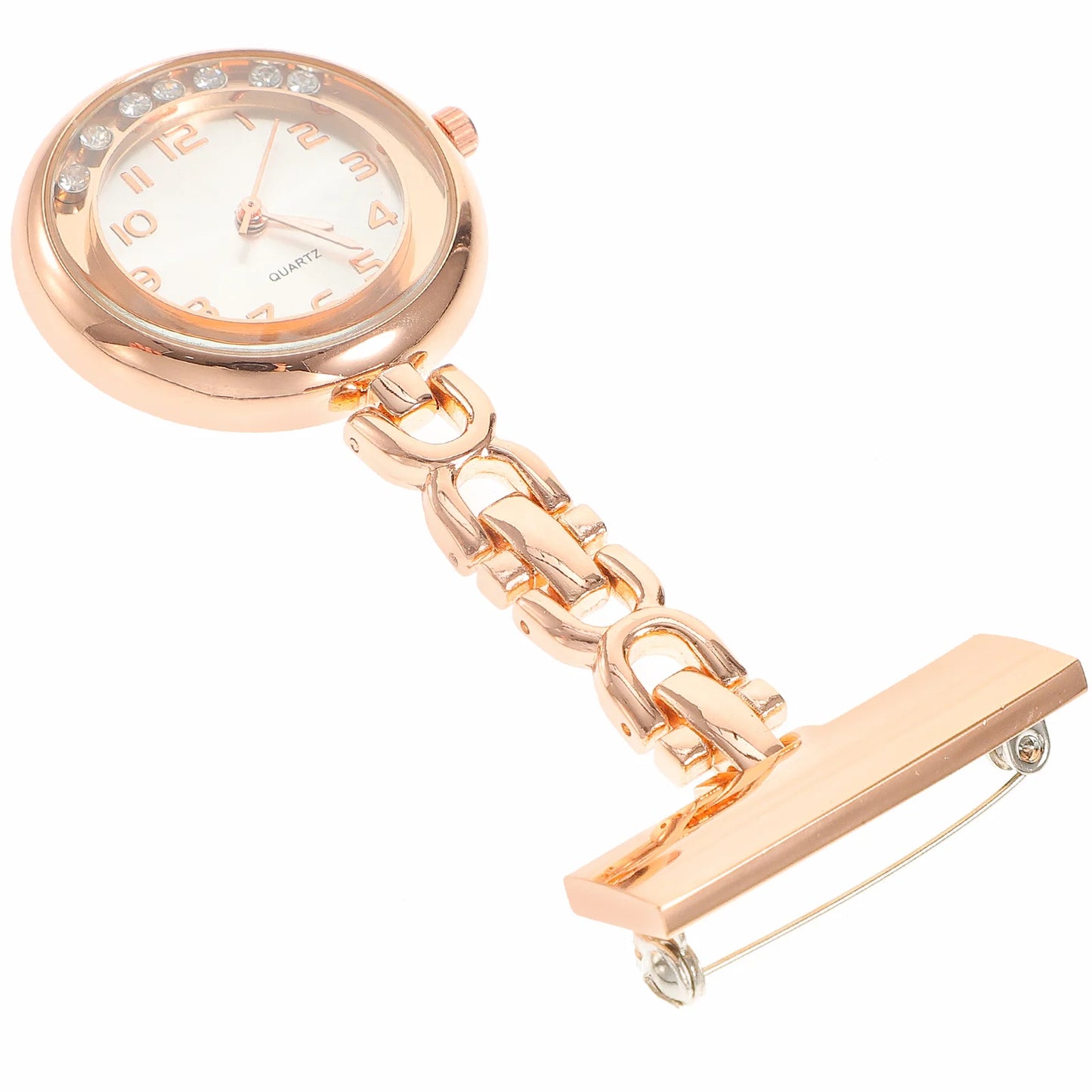 Diamond Encrusted Nurse Pocket Watch - Large Dial Fob Watch with Clip