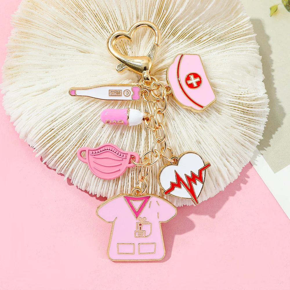Cute Nurse Keychain - Cartoon Novelty Keyring Gift for Healthcare Workers