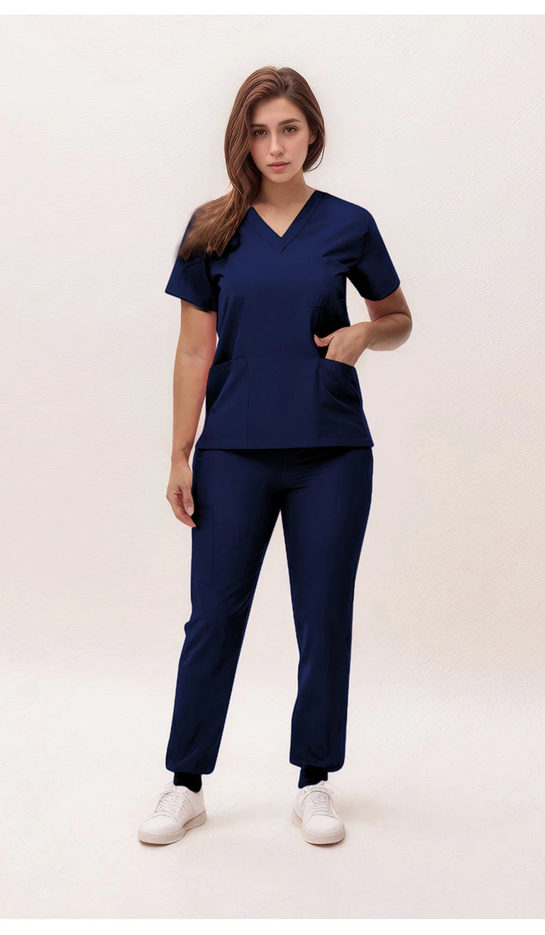 Women's Medical Scrubs Set 2025 - V-Neck Top & Jogger Pants Nursing Uniform