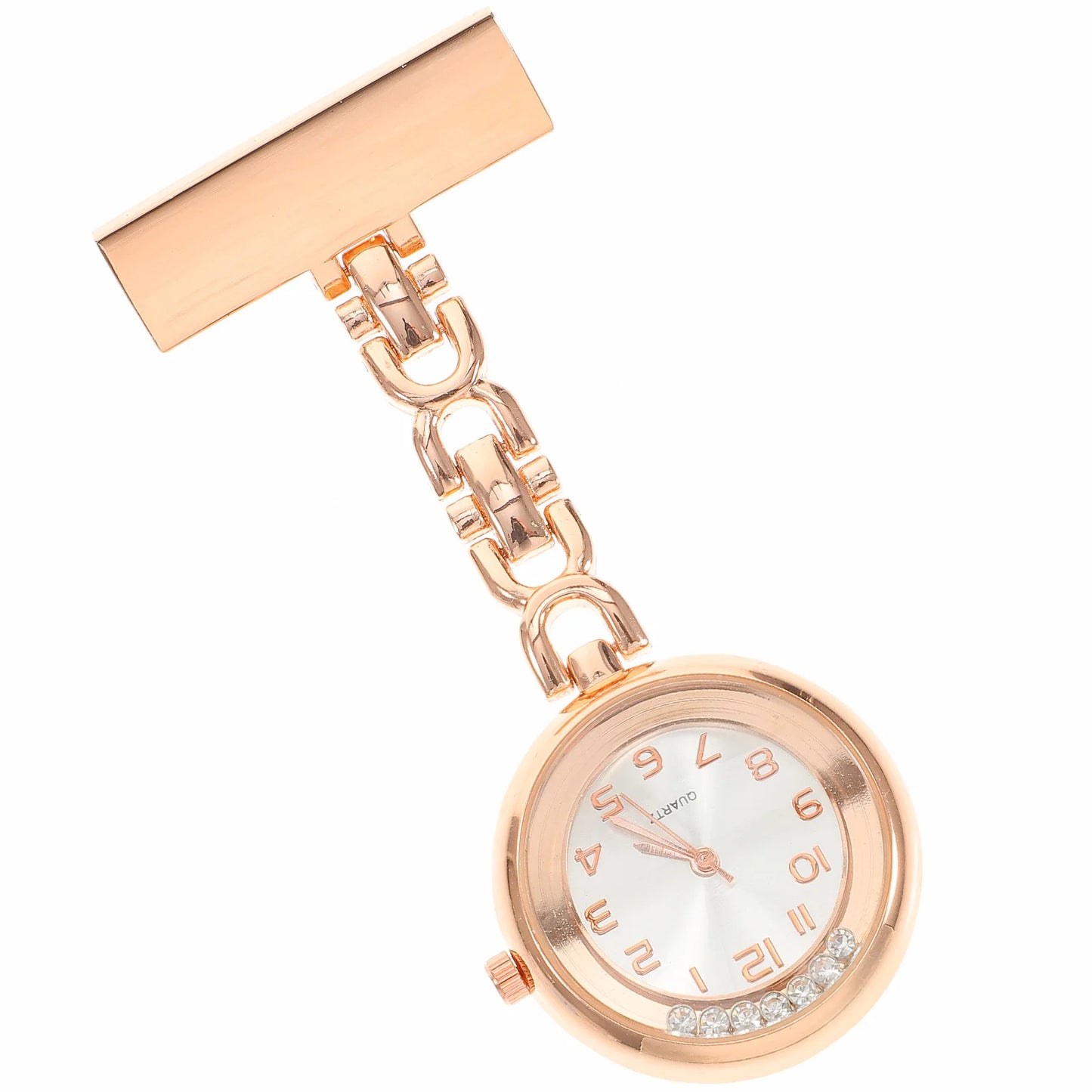 Diamond Encrusted Nurse Pocket Watch - Large Dial Fob Watch with Clip