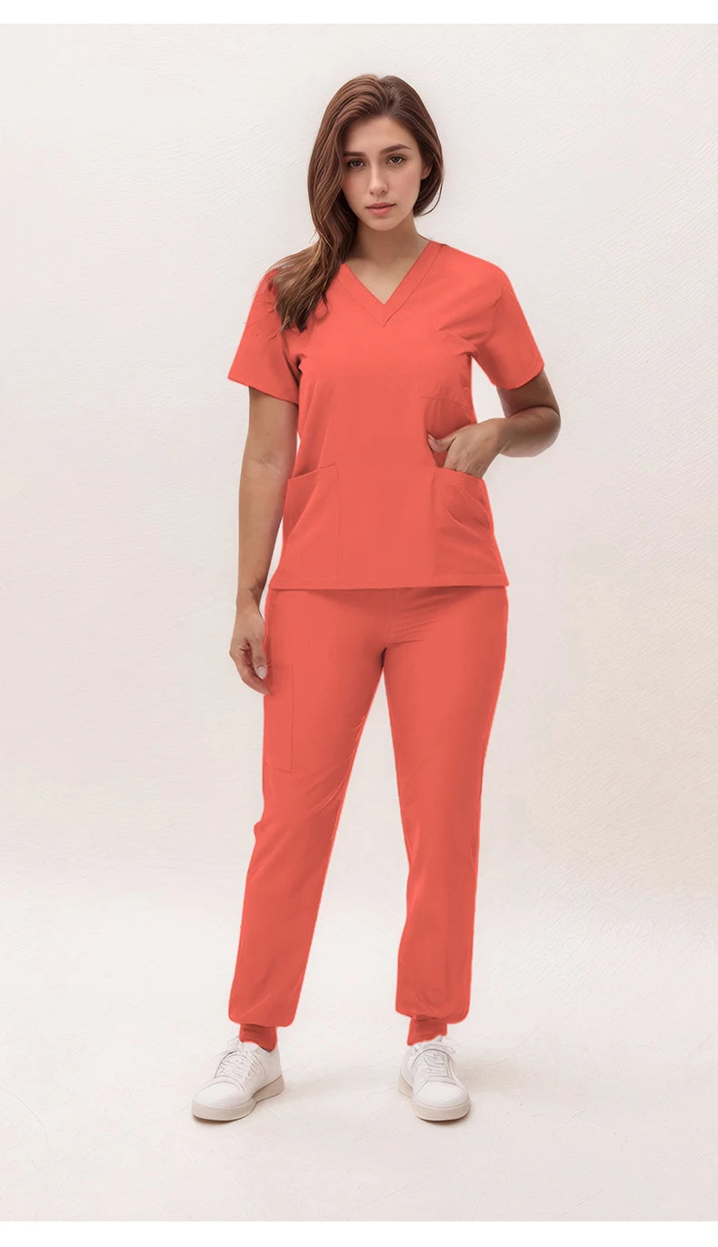 Women's Medical Scrubs Set 2025 - V-Neck Top & Jogger Pants Nursing Uniform