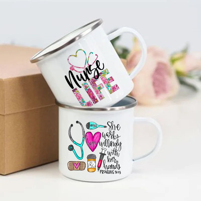 Nurse Life Enamel Mug 360ml - Creative Coffee Cup Gift for Nurses