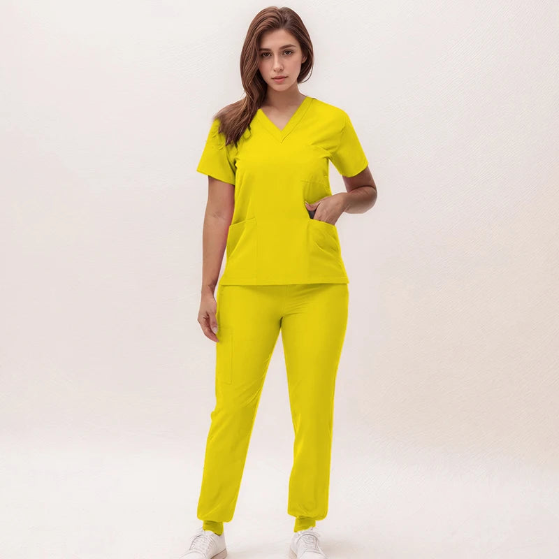 Women's Medical Scrubs Set 2025 - V-Neck Top & Jogger Pants Nursing Uniform