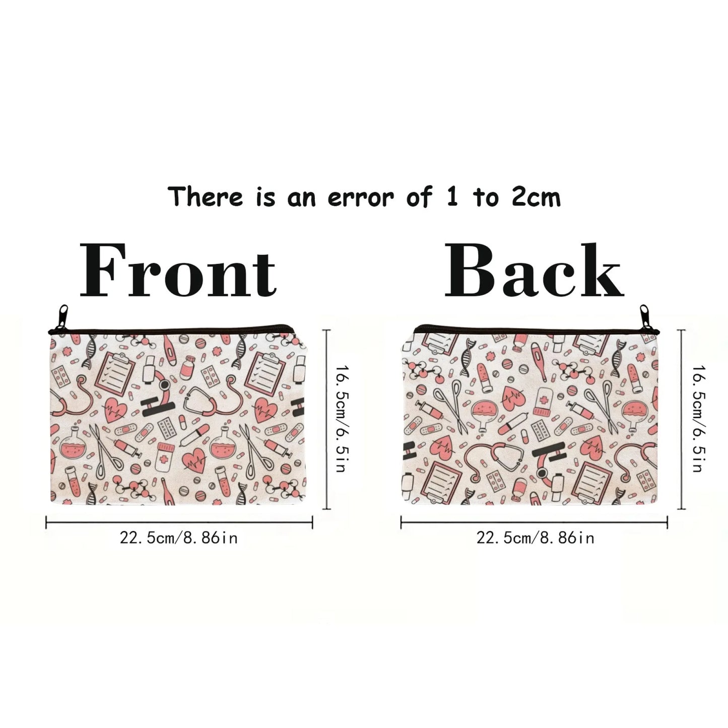 Medical Print Makeup Bag - Nurse Cosmetic Organiser with Pills & Syringe Pattern