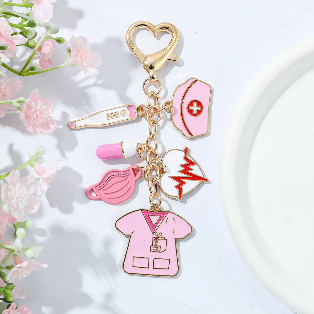 Cute Nurse Keychain - Cartoon Novelty Keyring Gift for Healthcare Workers