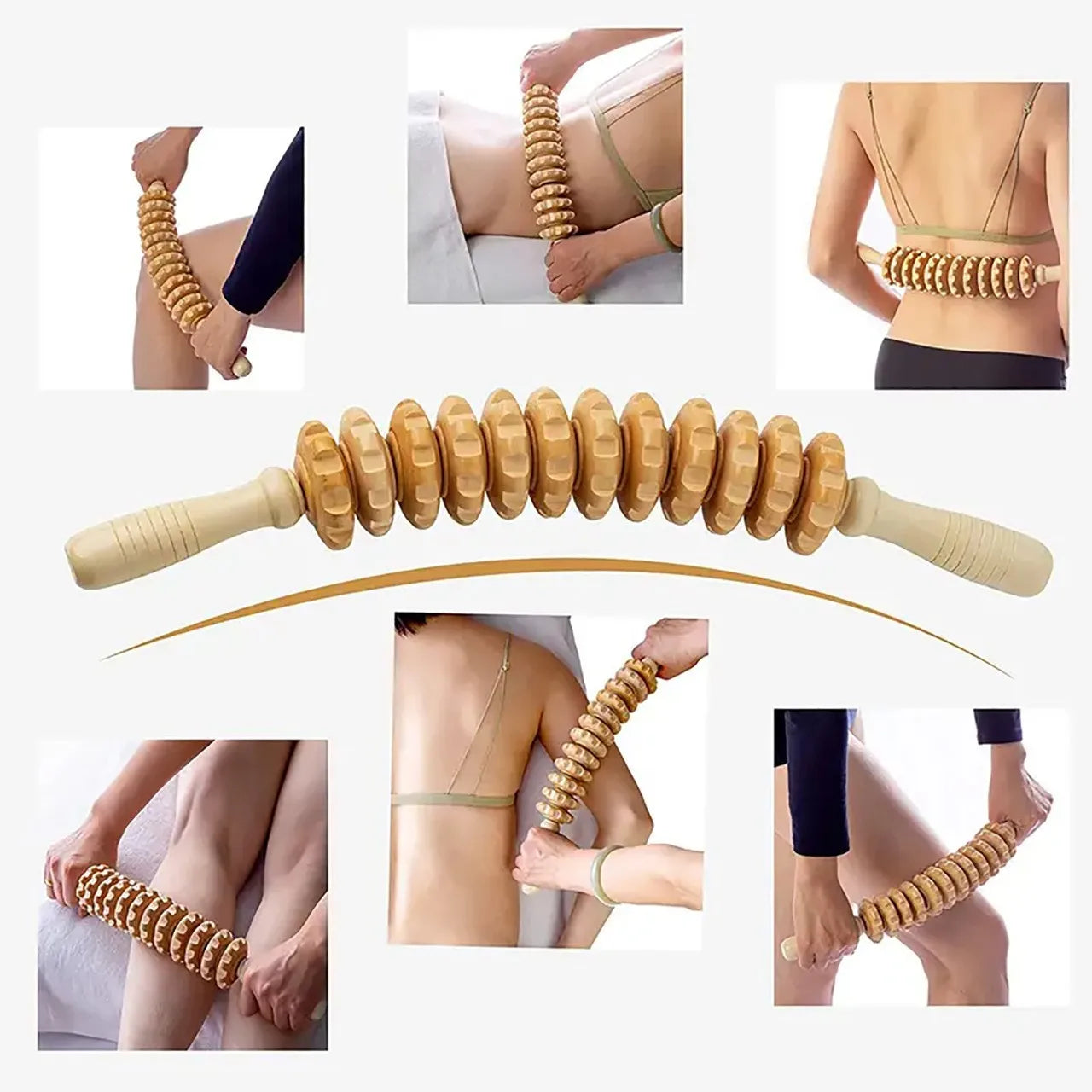 Wooden Body Fascia Massager - Anti-Slip Roller for Back, Arms, Legs & Thighs