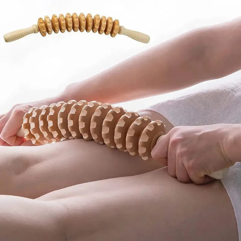 Wooden Body Fascia Massager - Anti-Slip Roller for Back, Arms, Legs & Thighs