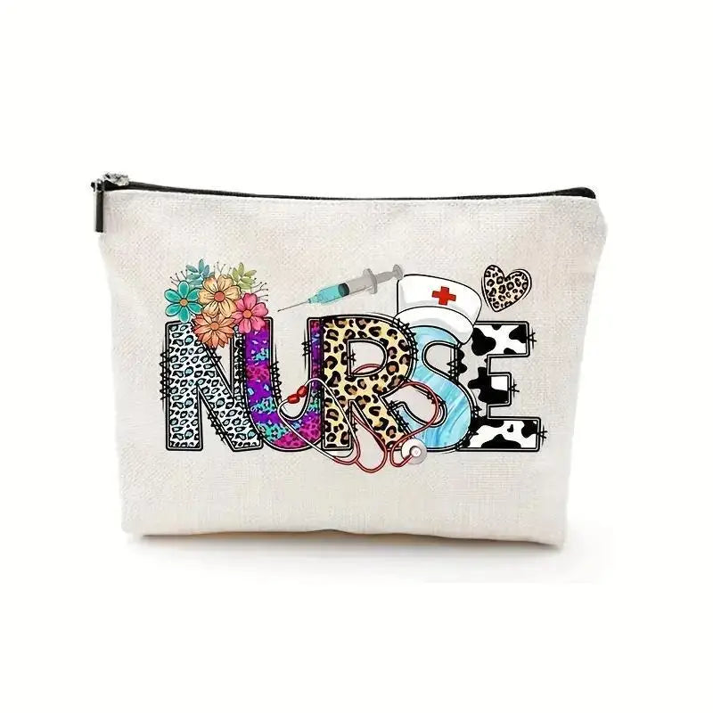 Nurse Makeup Bag - Waterproof Linen Zipper Storage Bag Gift