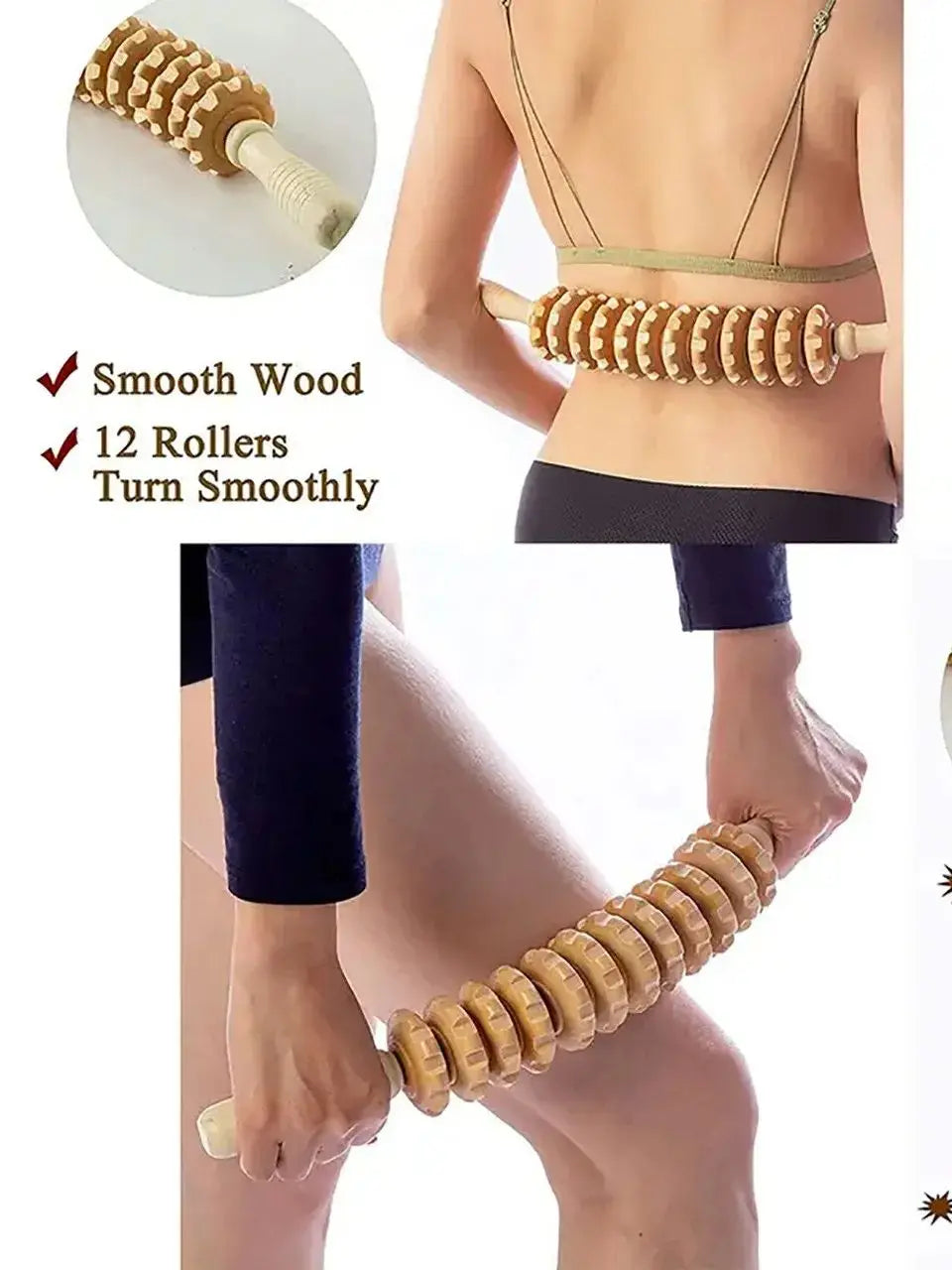 Wooden Body Fascia Massager - Anti-Slip Roller for Back, Arms, Legs & Thighs