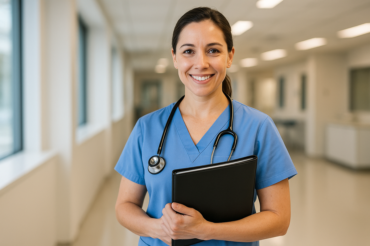 Nurse holding a portfolio of revalidation records